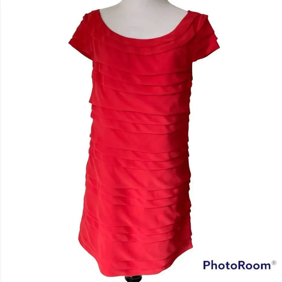 French Connection Tiered Layered Summer Coral Penny Dress Size 40 - Picture 3 of 12